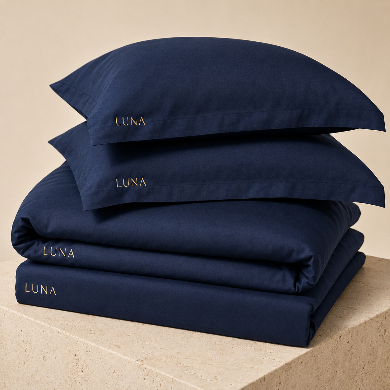 סט מצעי LUNA בצבע כחול נייבי עמוק – סט מקופל
